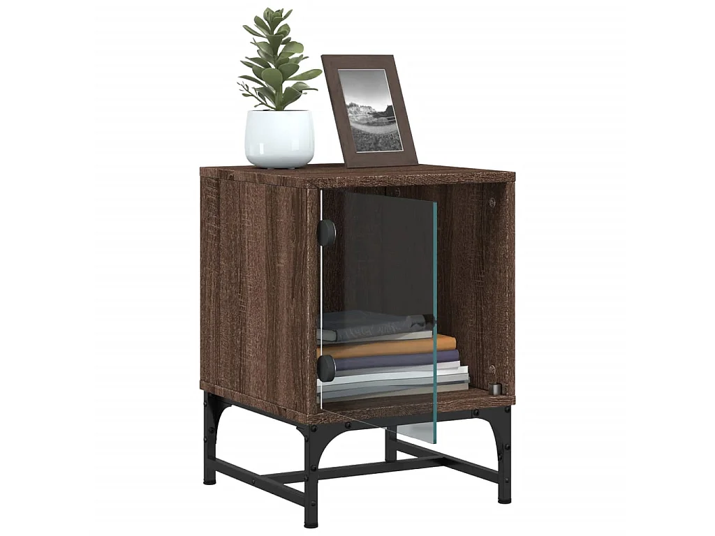 2er-Set Nachttische Nachtschrank mit Glastüren Braun Eichen-Optik 35x37x50 cm -RN77955