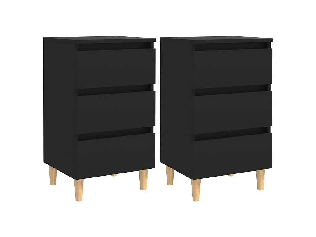 2er-Set Nachttische Nachtschrank mit Massivholz-Beinen Schwarz 40x35x69 cm -RN14237