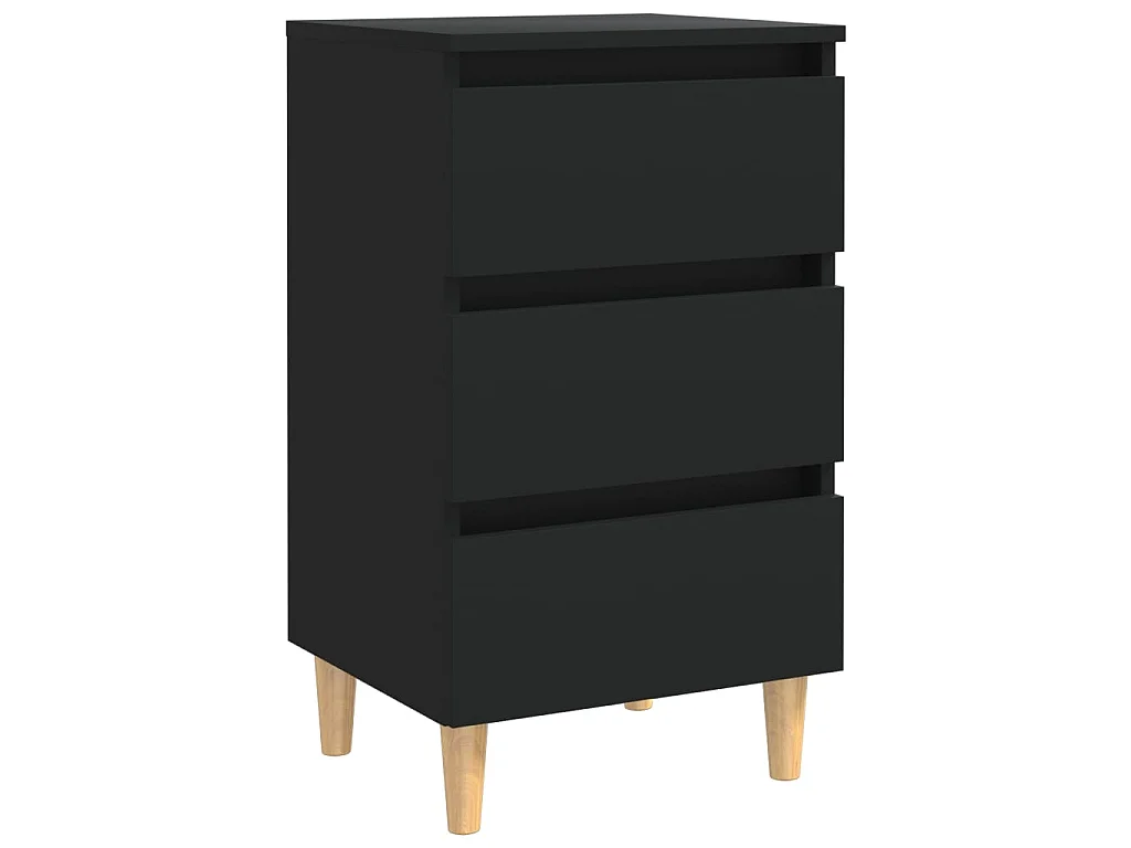 2er-Set Nachttische Nachtschrank mit Massivholz-Beinen Schwarz 40x35x69 cm -RN14237