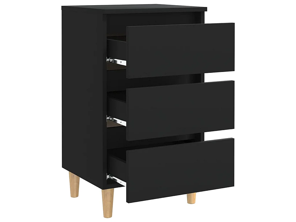 2er-Set Nachttische Nachtschrank mit Massivholz-Beinen Schwarz 40x35x69 cm -RN14237