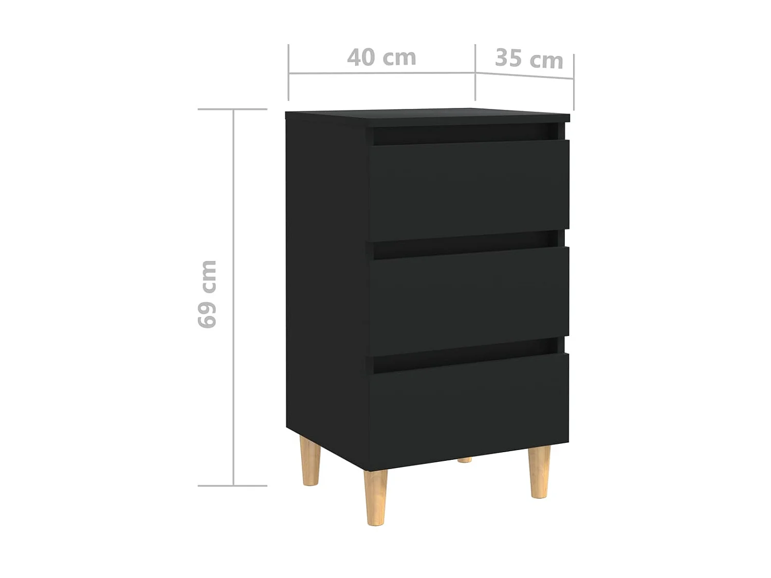 2er-Set Nachttische Nachtschrank mit Massivholz-Beinen Schwarz 40x35x69 cm -RN14237