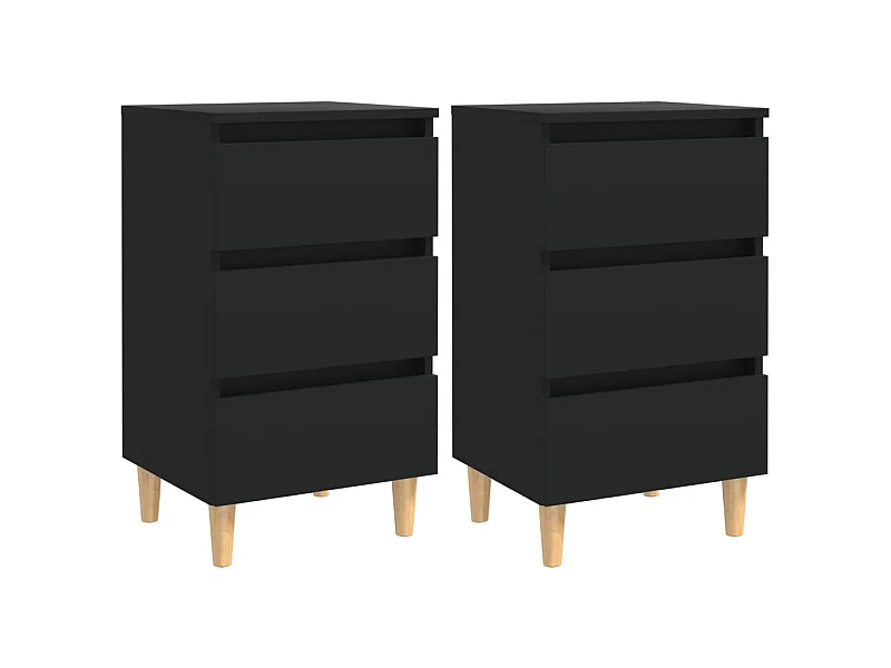 2er-Set Nachttische Nachtschrank mit Massivholz-Beinen Schwarz 40x35x69 cm -RN14237