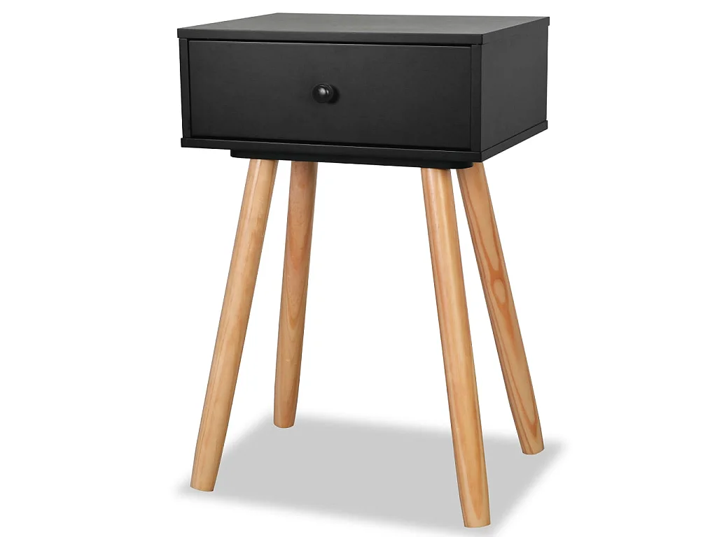 2er-Set Nachttisch Nachtschränke Kiefernholz Massiv 40 x 30 x 61 cm Schwarz -RN53008