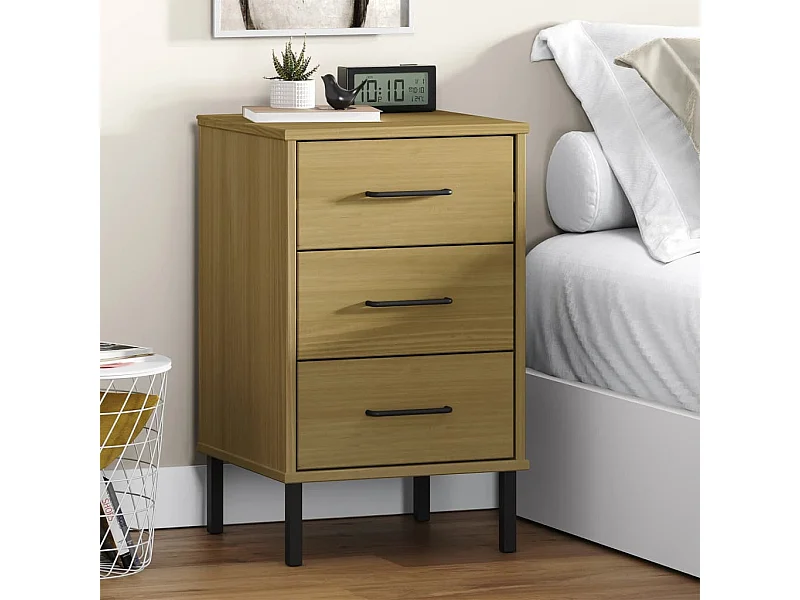 Nachttisch Nachtschrank OSLO mit Metallbeinen Braun Massivholz Kiefer -RN56101