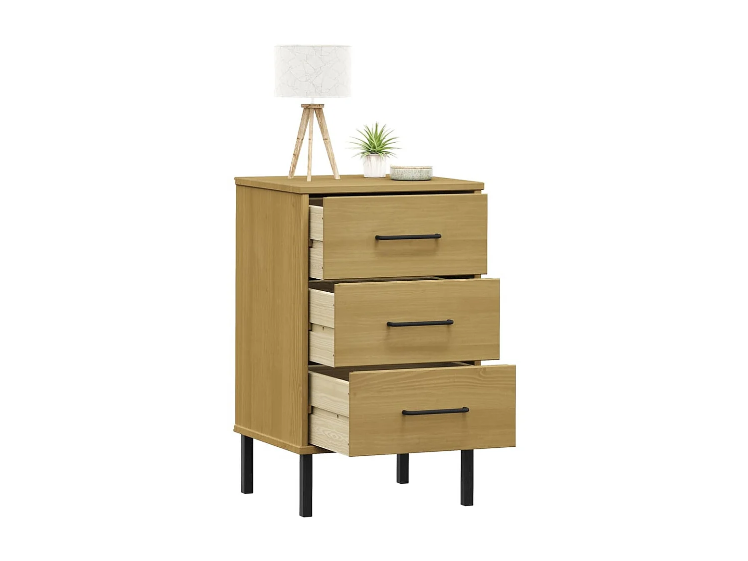 Nachttisch Nachtschrank OSLO mit Metallbeinen Braun Massivholz Kiefer -RN56101