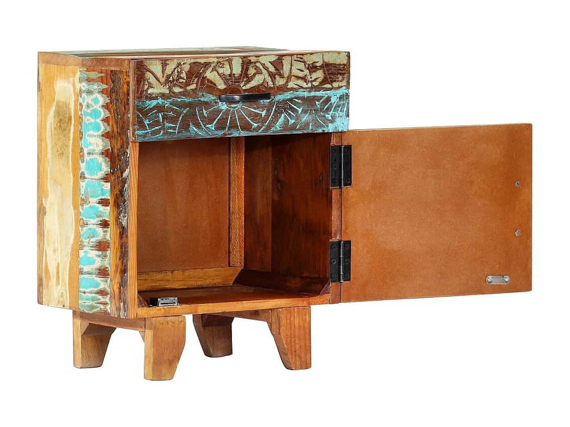 Nachttisch Nachtschrank Handgeschnitzt 40x30x50 cm Altholz Massiv -RN62189