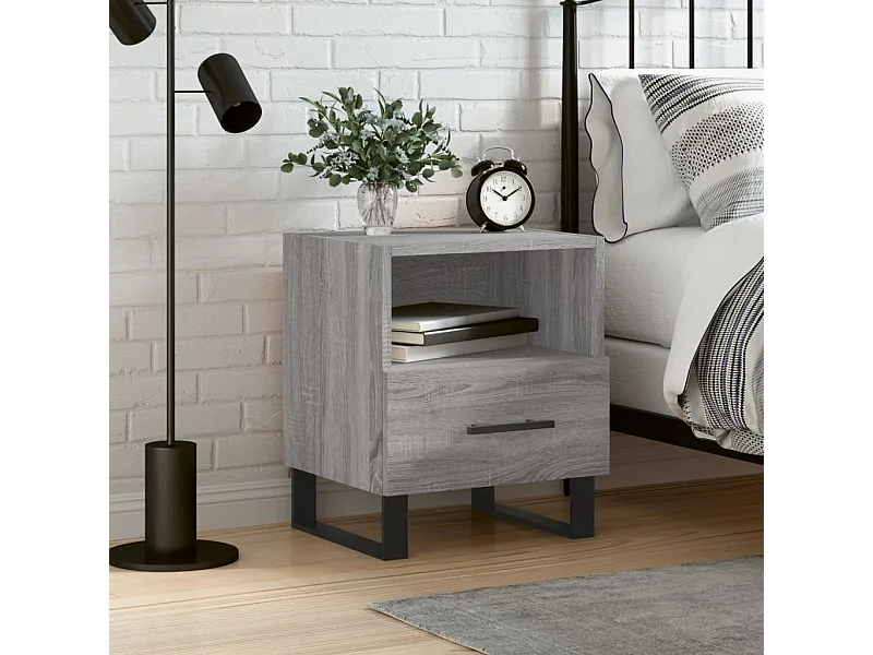 Nachttisch Grau Nachtschrank Sonoma 40x35x47,5 cm Holzwerkstoff -RN98035