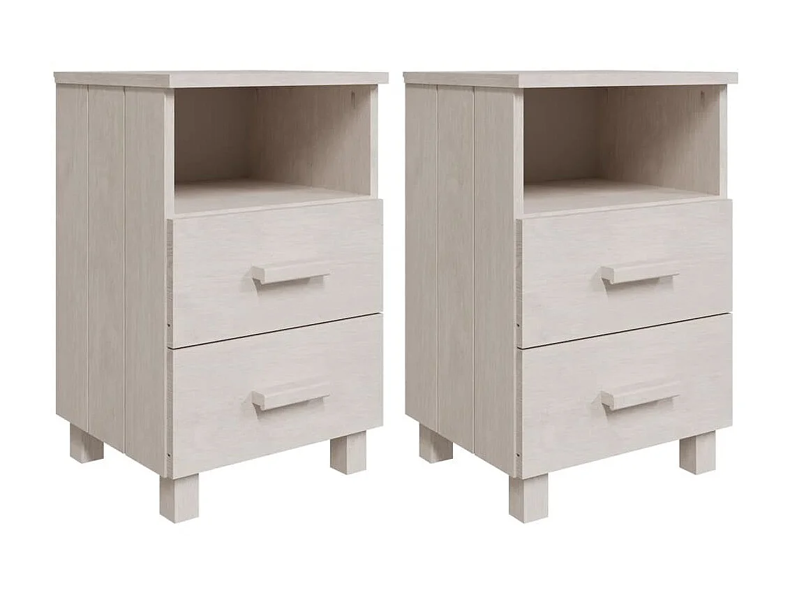 2er-Set Nachttische Nachtschrank HAMAR Weiß 40x35x62 cm Massivholz -RN78221