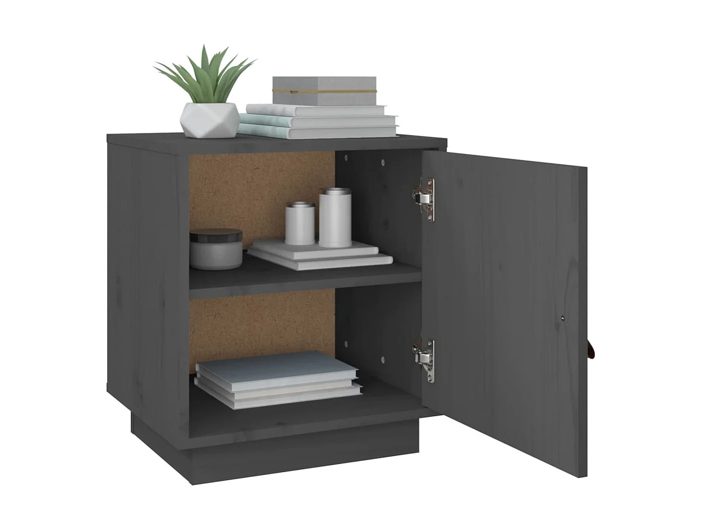 Nachttisch Grau Nachtschrank 40x34x45 cm Massivholz Kiefer -RN35911