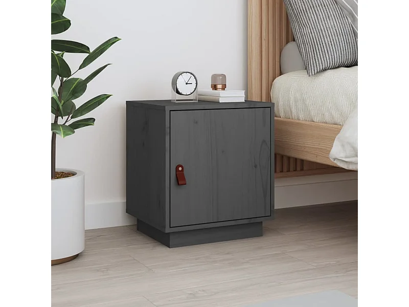 Nachttisch Grau Nachtschrank 40x34x45 cm Massivholz Kiefer -RN35911