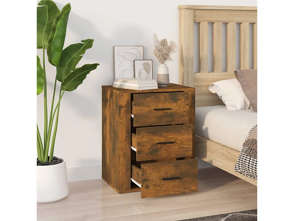 Nachttisch Nachtschrank Räuchereiche 50x36x60 cm Holzwerkstoff -RN19356