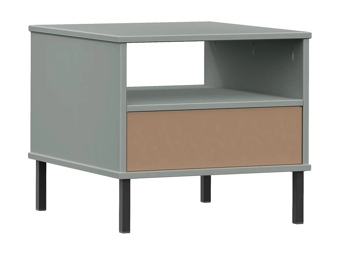 Nachttisch Nachtschrank OSLO mit Metallbeinen Grau Massivholz Kiefer -RN20407