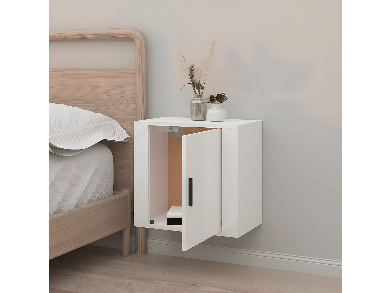 Wand-Nachttisch Nachtschrank Hochglanz-Weiß 50x30x47 cm -RN91545