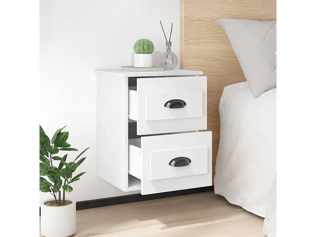 2er-Set Wand-Nachttische Nachtschrank Weiß 41,5x36x53 cm -RN29287
