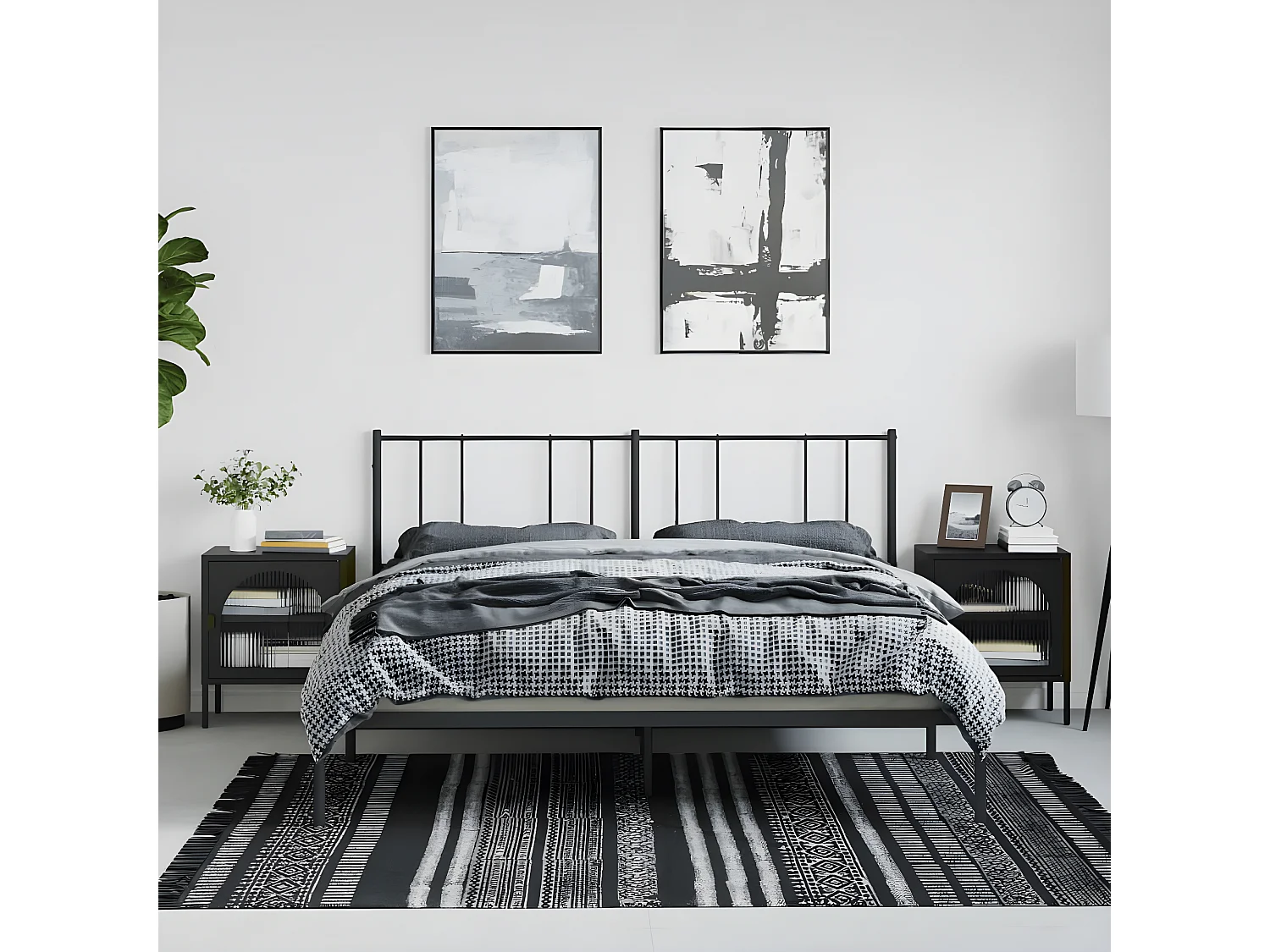 2er-Set Nachttische Nachtschrank Schwarz 50x35x60 cm Glas und Stahl -RN20695