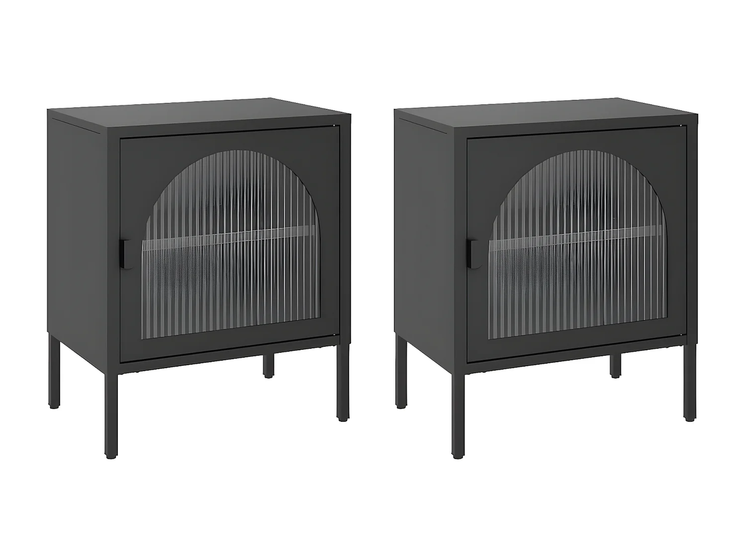 2er-Set Nachttische Nachtschrank Schwarz 50x35x60 cm Glas und Stahl -RN20695