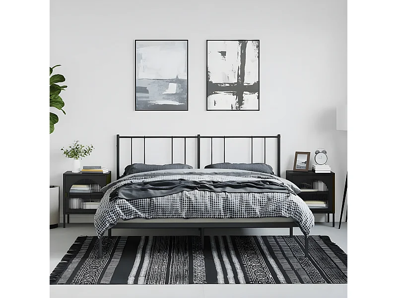 2er-Set Nachttische Nachtschrank Schwarz 50x35x60 cm Glas und Stahl -RN20695