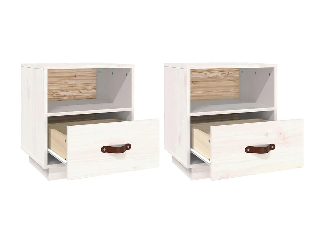 2er-Set Nachttische Nachtschrank Weiß 40x34x45 cm Massivholz Kiefer -RN40938