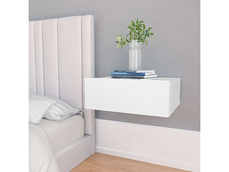 Hängende 2er-Set Nachttische Nachtschrank Weiß 40x30x15 cm Holzwerkstoff -RN14932