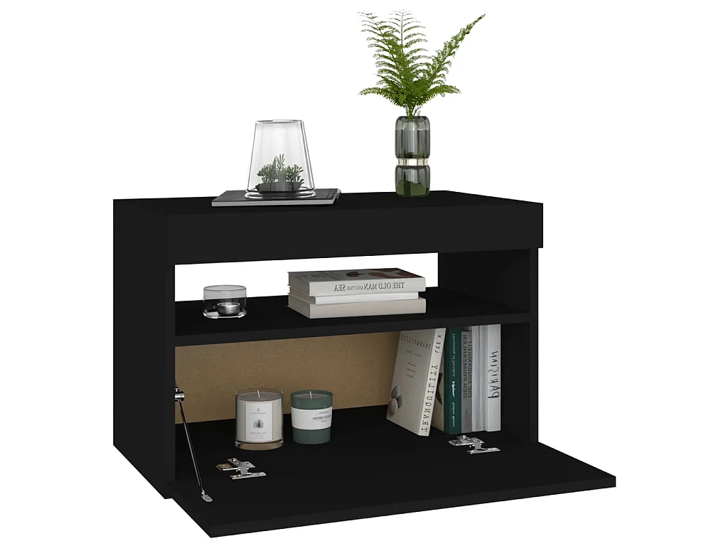 Nachttisch Nachtschrank mit LED-Leuchten Schwarz 60x35x40 cm Holzwerkstoff -RN74268
