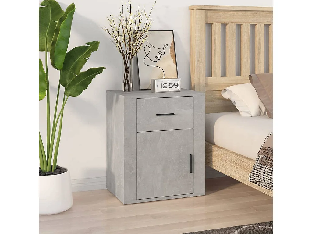 Nachttisch Betongrau Nachtschrank 50x36x60 cm Holzwerkstoff -RN88023