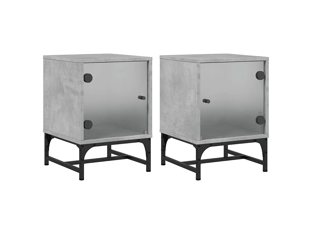 2er-Set Nachttische Nachtschrank mit Glastüren Betongrau 35x37x50 cm -RN63946