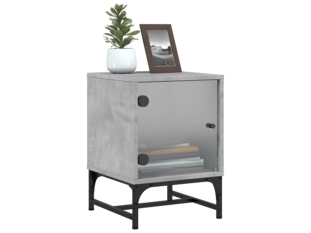 2er-Set Nachttische Nachtschrank mit Glastüren Betongrau 35x37x50 cm -RN63946