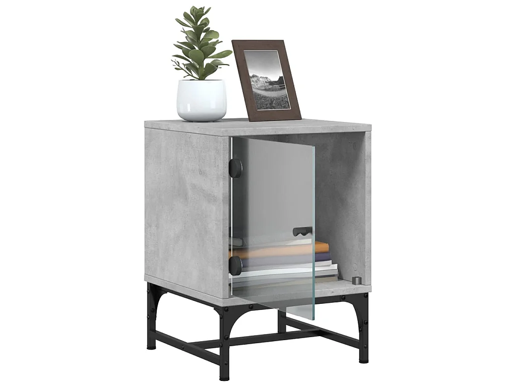 2er-Set Nachttische Nachtschrank mit Glastüren Betongrau 35x37x50 cm -RN63946
