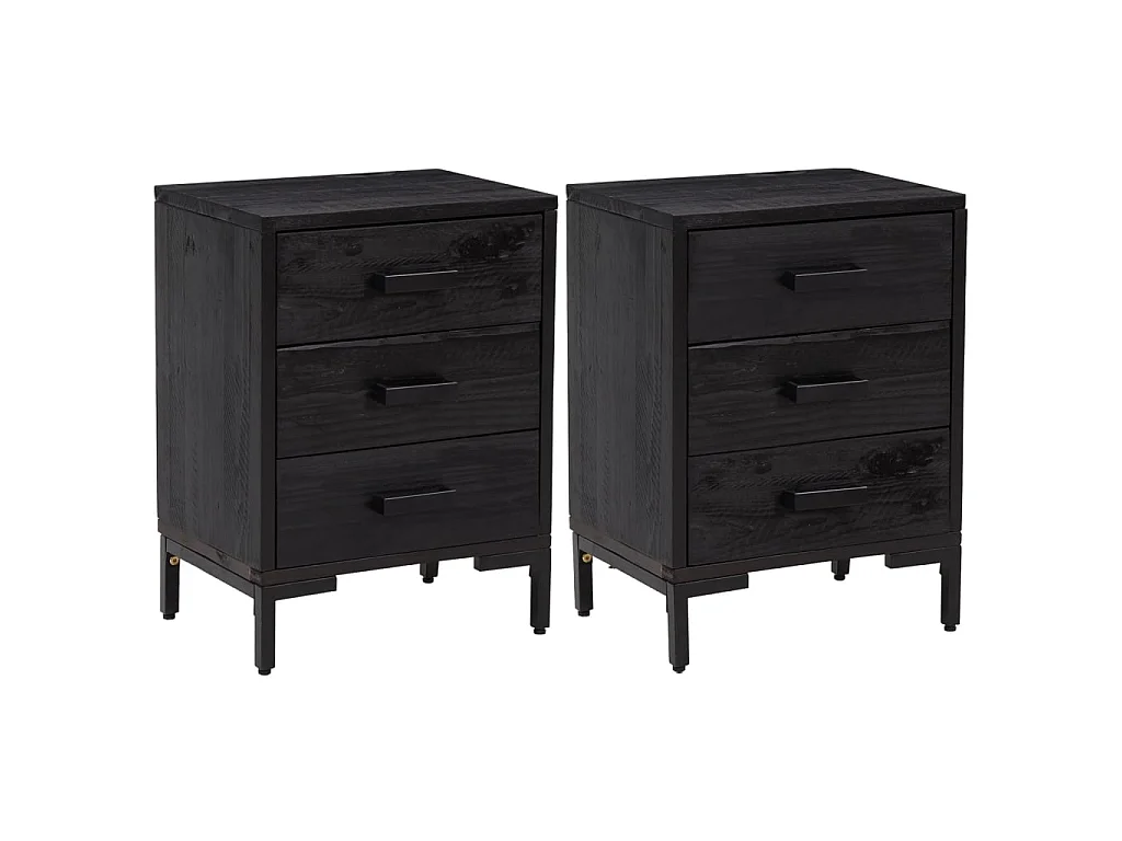 2er-Set Nachttische Nachtschrank Schwarz 40x30x55 cm Massivholz Kiefer -RN35821