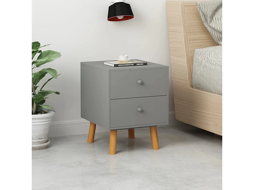 2er-Set Nachttische Nachtschrank Grau 40 x 30 x 50 cm Kiefer Massivholz -RN52756