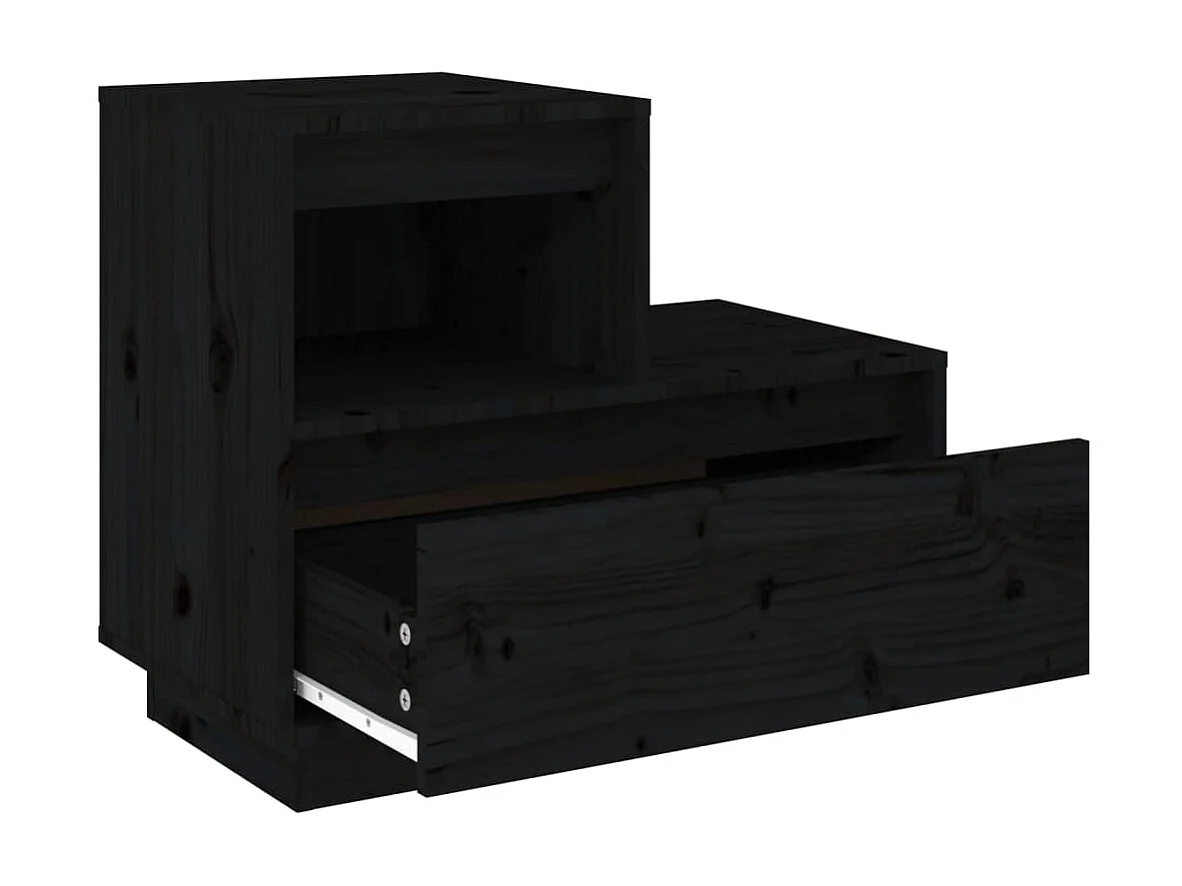 2er-Set Nachttische Nachtschrank Schwarz 60x34x51 cm Massivholz Kiefer -RN90994
