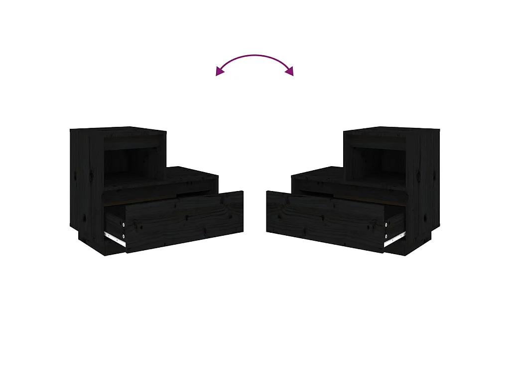 2er-Set Nachttische Nachtschrank Schwarz 60x34x51 cm Massivholz Kiefer -RN90994