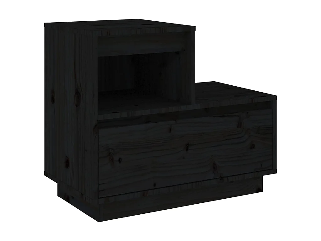 2er-Set Nachttische Nachtschrank Schwarz 60x34x51 cm Massivholz Kiefer -RN90994