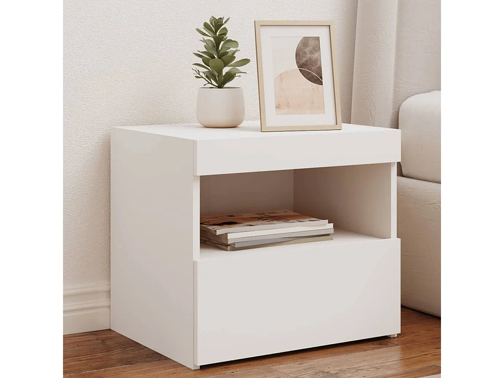 Nachttisch Nachtschrank mit LED-Leuchten Weiß 50x40x45 cm -RN52543