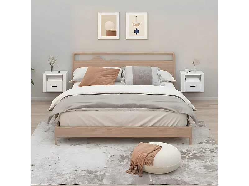 2er-Set Wand-Nachttische Nachtschrank Weiß 50x36x40 cm -RN30387