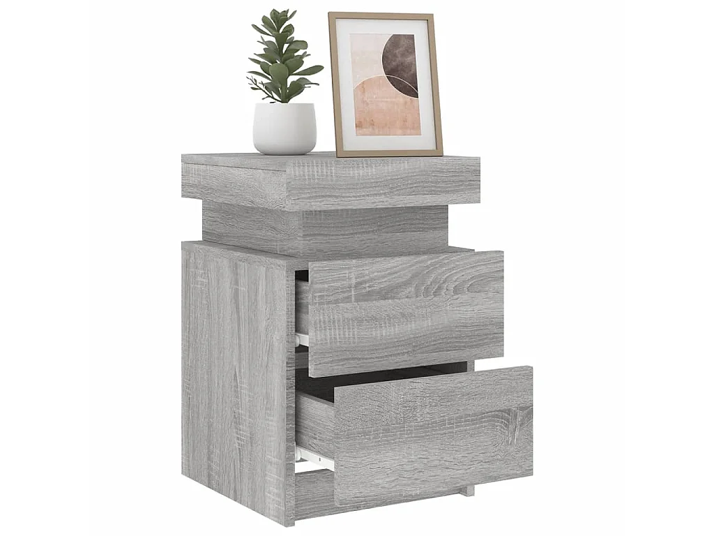 Nachttisch Nachtschrank mit LED-Leuchten Grau Sonoma 35x39x55 cm -RN15340