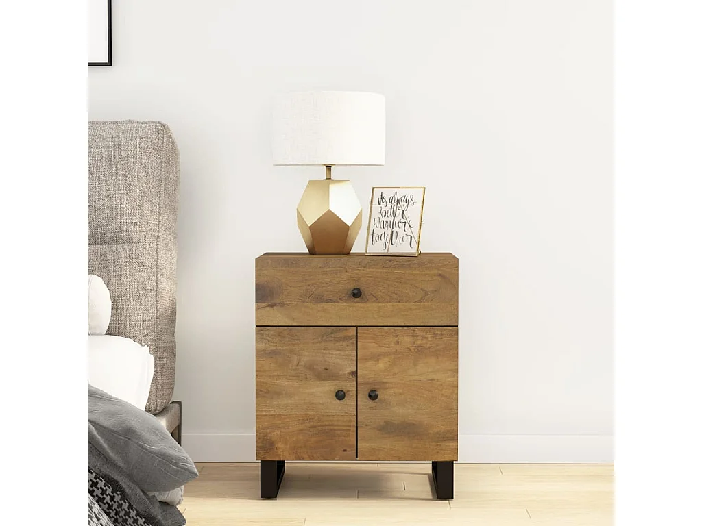 Nachttisch Nachtschrank 50x33x60 cm Massivholz Mango & Holzwerkstoff -RN62458