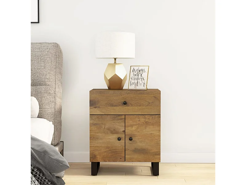 Nachttisch Nachtschrank 50x33x60 cm Massivholz Mango & Holzwerkstoff -RN62458