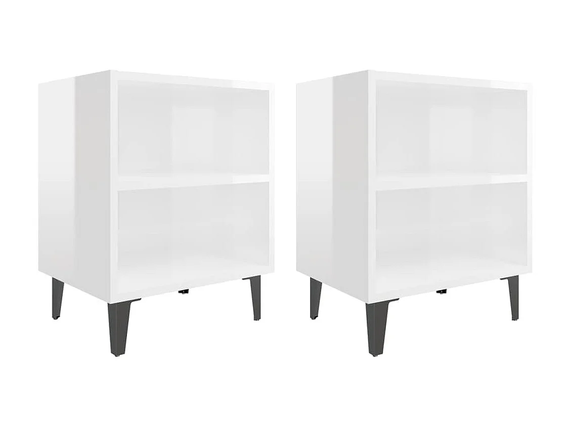 2er-Set Nachttische Nachtschrank mit Metallbeinen Hochglanz-Weiß 40x30x50 cm -RN91935