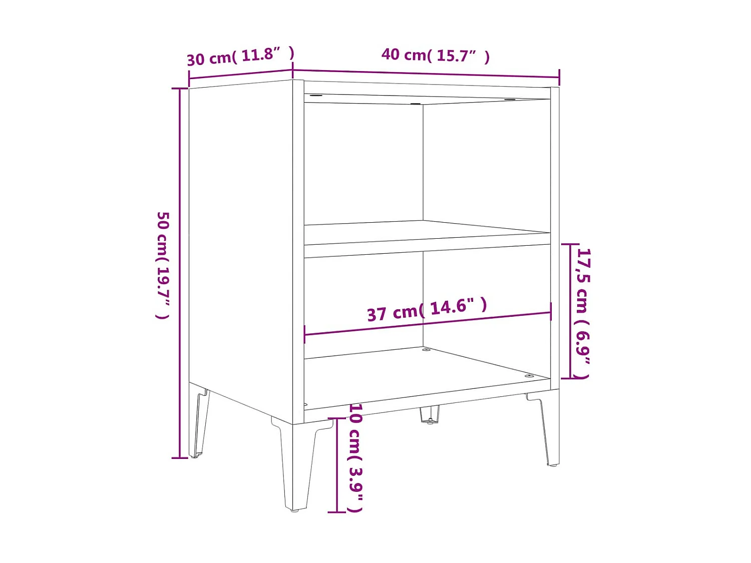 2er-Set Nachttische Nachtschrank mit Metallbeinen Hochglanz-Weiß 40x30x50 cm -RN91935