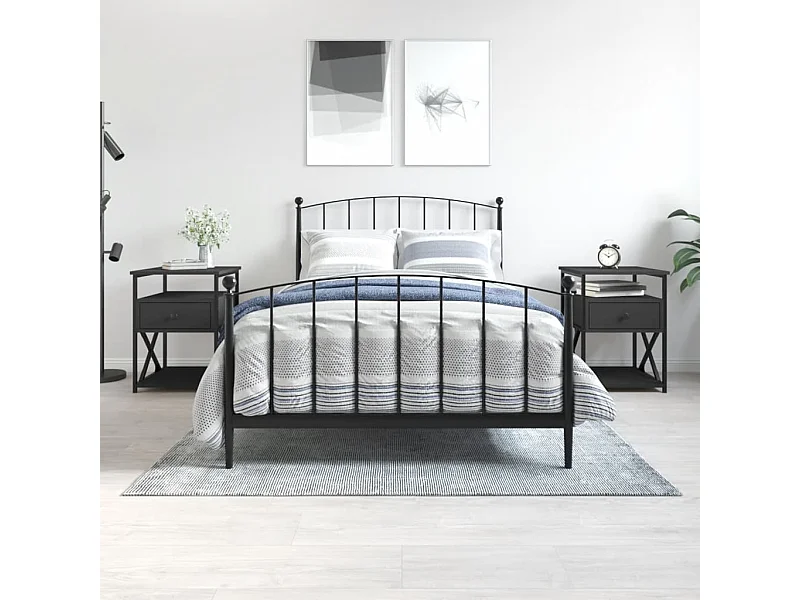 2er-Set Nachttische Nachtschrank Schwarz 40x42x55 cm Holzwerkstoff -RN42610