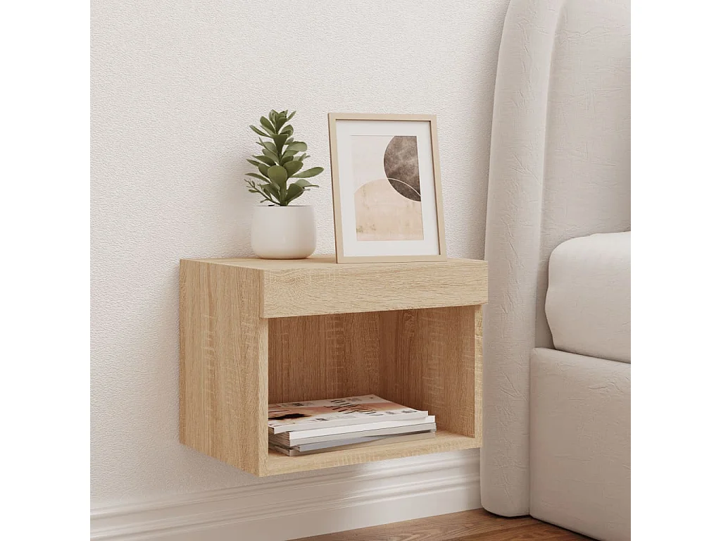 Wand-Nachttisch Nachtschrank mit LED-Leuchten Sonoma-Eiche -RN58311