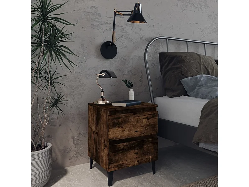 Nachttisch Nachtschrank mit Metallbeinen Räuchereiche 40x35x50 cm -RN63991