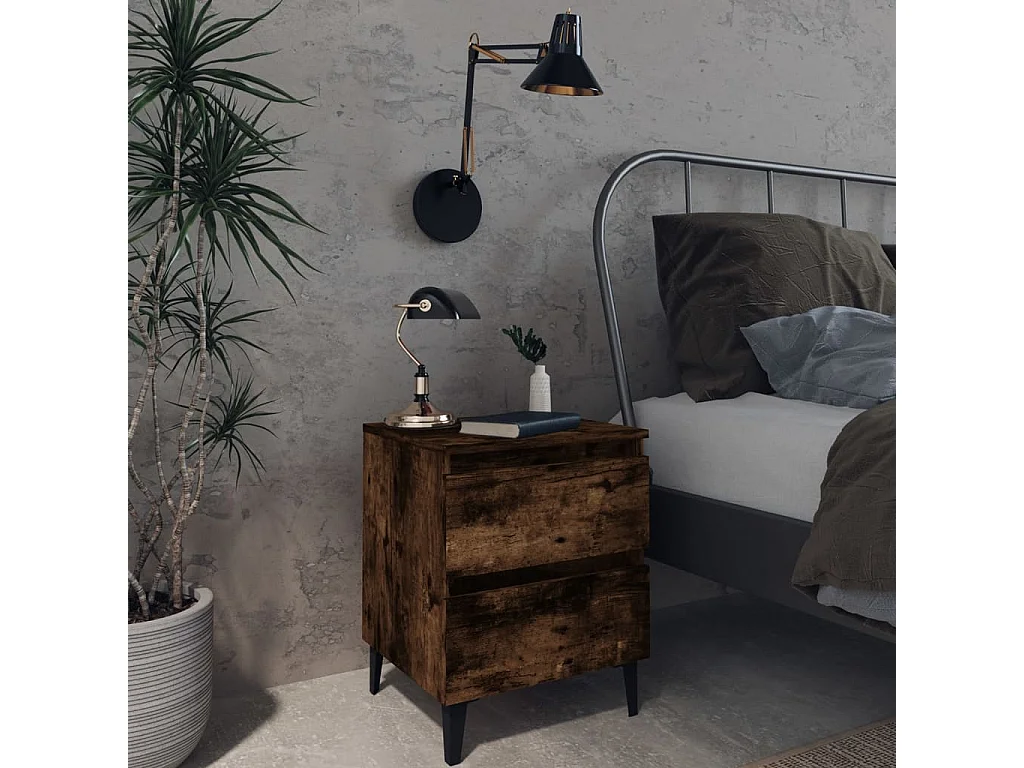 Nachttisch Nachtschrank mit Metallbeinen Räuchereiche 40x35x50 cm -RN63991