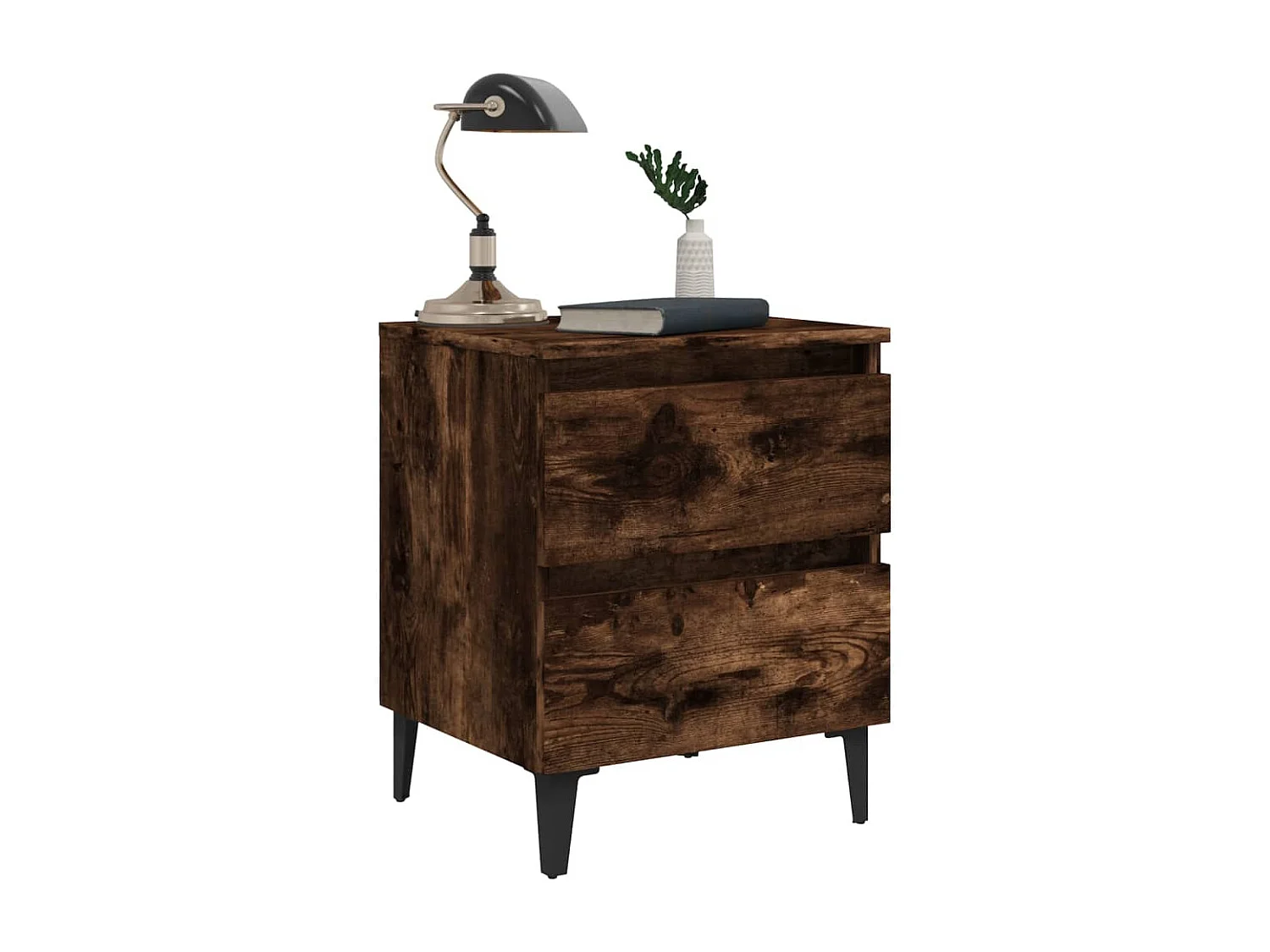 Nachttisch Nachtschrank mit Metallbeinen Räuchereiche 40x35x50 cm -RN63991