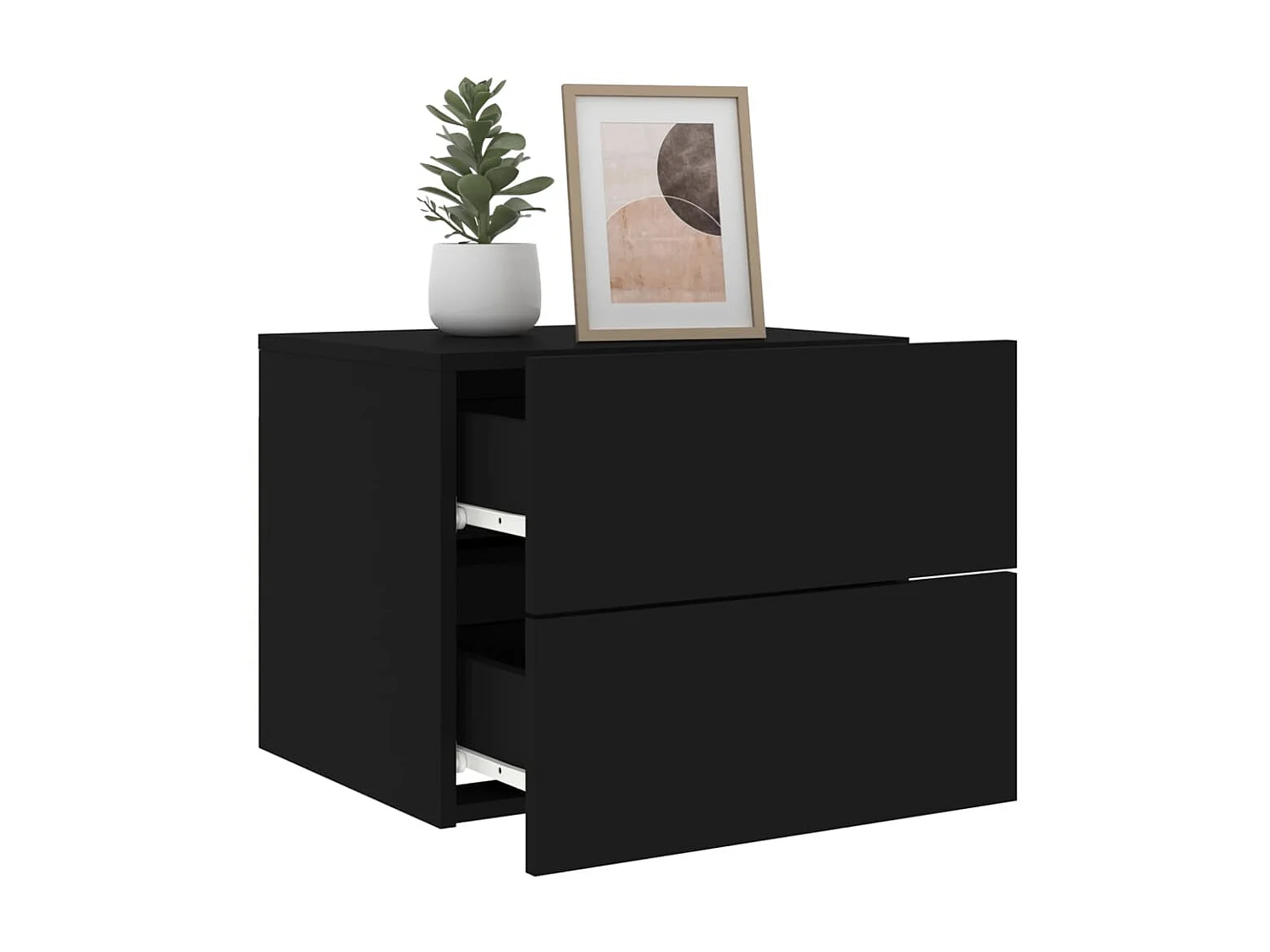 2er-Set Wand-Nachttische Nachtschrank mit LED-Leuchten Schwarz -RN37155