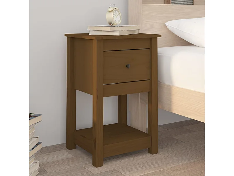 Nachttisch Nachtschrank Honigbraun 40x35x61,5 cm Massivholz Kiefer -RN96758