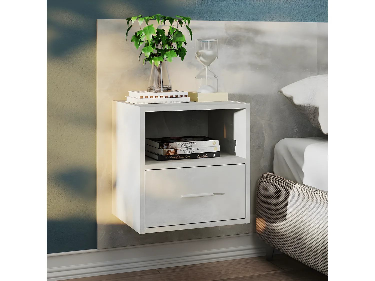 2er-Set Wand-Nachttische Nachtschrank Betongrau -RN54913