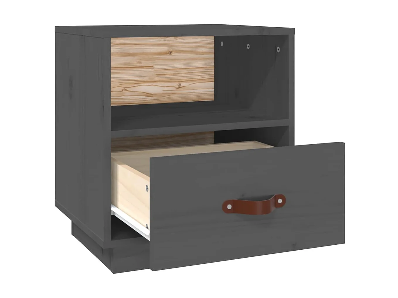 Nachttisch Grau Nachtschrank 40x34x45 cm Massivholz Kiefer -RN52615