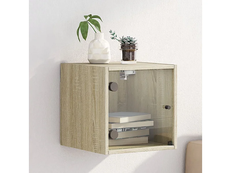 Nachttisch Nachtschrank mit Glastür Sonoma-Eiche 35x37x35 cm -RN76969